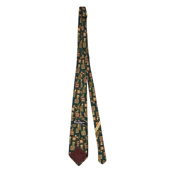 Salvatore Ferragamo Mens Green Lion Lioness Designer Silk Neck Tie Luxury - Picture 5 of 13